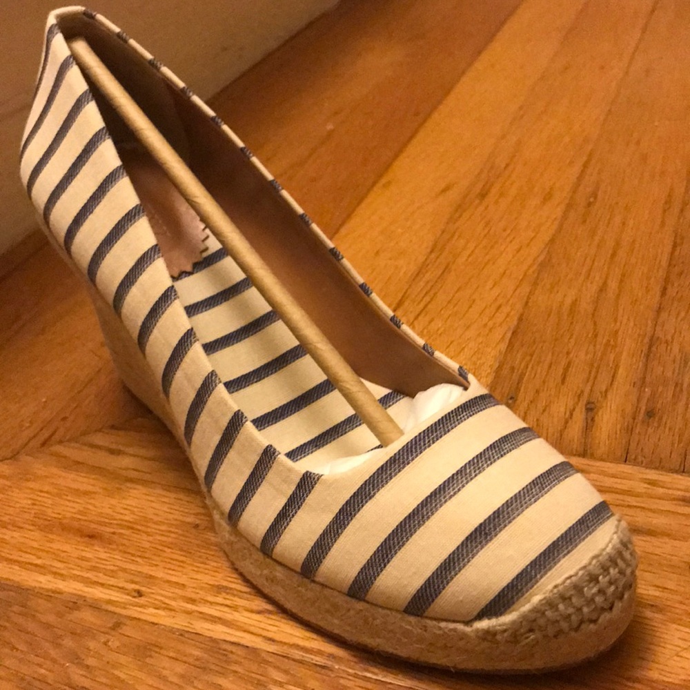 Jcrew denim & ivory striped espadrille wedges NIB